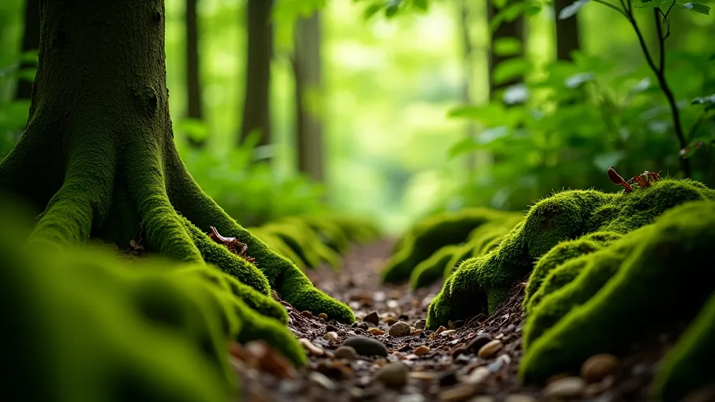 Peaceful woodland trail with moss-covered ground and mature trees creating natural canopy at Coole Park