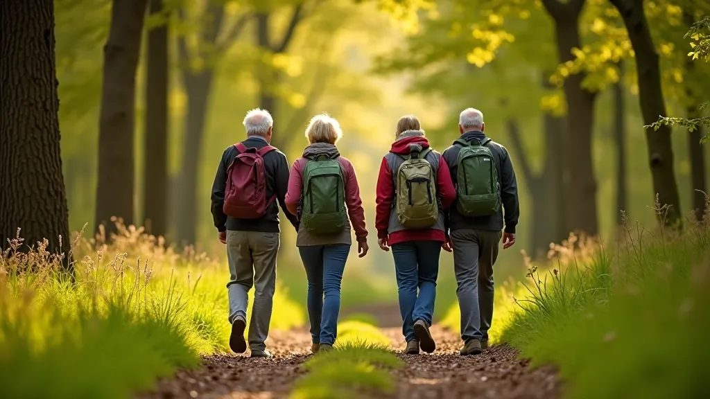 Small group of walkers enjoying a peaceful woodland path at Coole Park