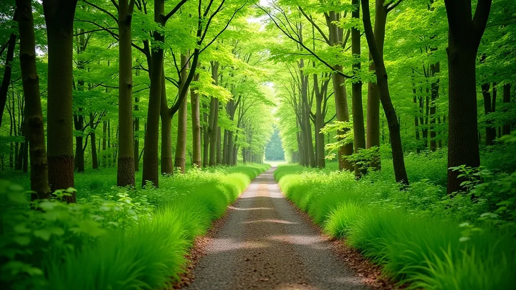 Scenic view of forest walking path with natural woodland setting at Coole Park nature reserve